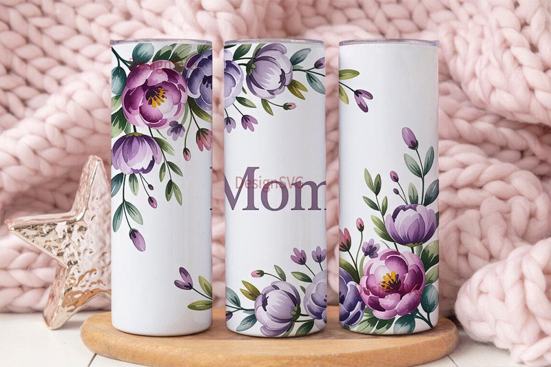 Purple Watercolor Mom 20oz Tumbler Wrap Sublimation DesignSVG 