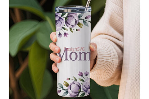 Purple Watercolor Mom 20oz Tumbler Wrap Sublimation DesignSVG 