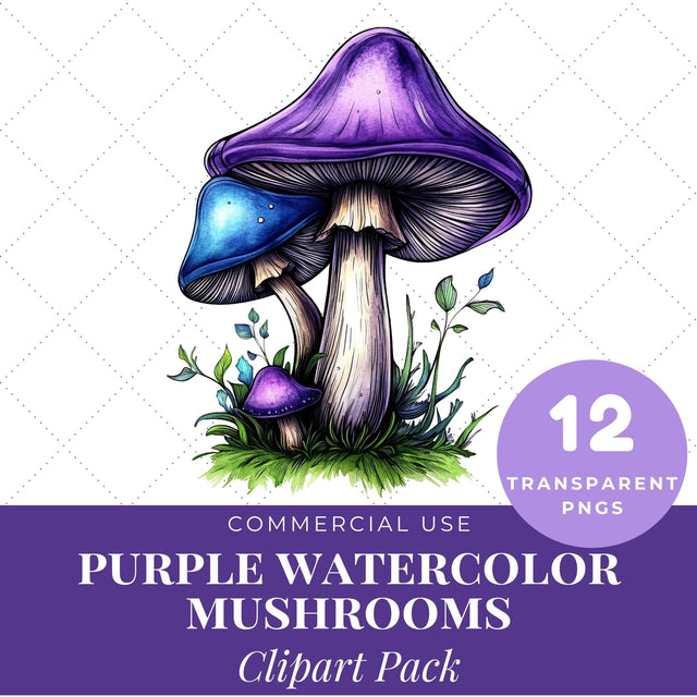 Purple Watercolor Mushrooms Clipart | Mushroom PNG SVG Paige Cole Studio 