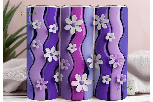 Purple Wavy Flower 20oz Tumbler Wrap Sublimation PixelChick 