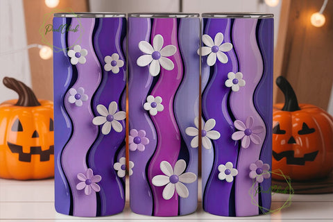 Purple Wavy Flower 20oz Tumbler Wrap Sublimation PixelChick 