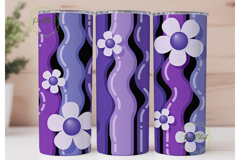 Purple Wavy Flower 20oz Tumbler Wrap Sublimation PixelChick 