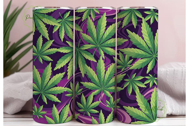 Purple Weed Leaf 20oz Tumbler Wrap Sublimation PixelChick 