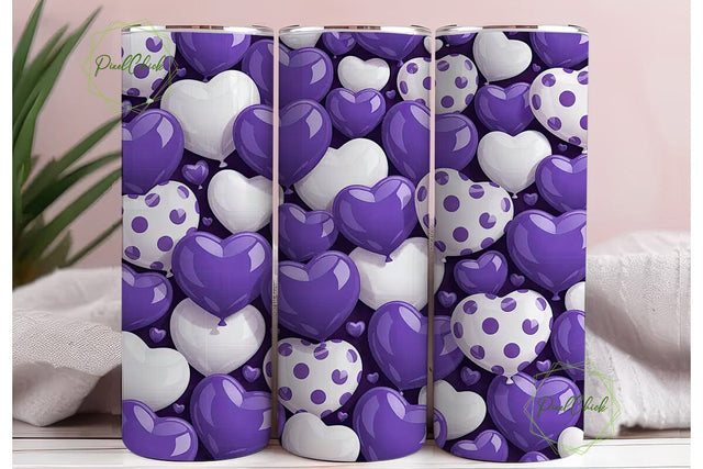Purple White Glossy Hearts 20oz Tumbler Sublimation PixelChick 