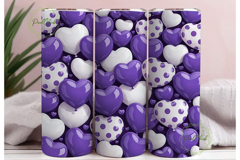 Purple White Glossy Hearts 20oz Tumbler Sublimation PixelChick 