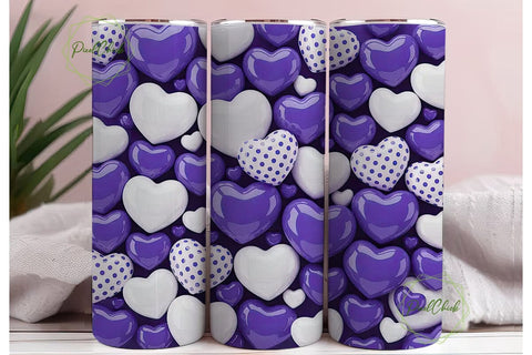 Purple White Glossy Hearts 20oz Tumbler Sublimation PixelChick 