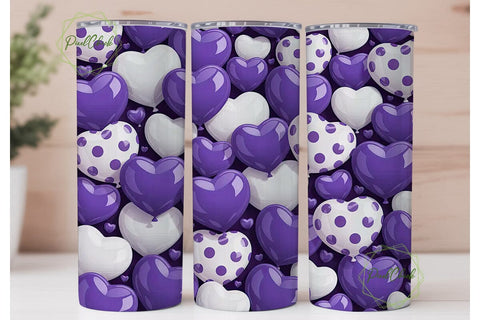 Purple White Glossy Hearts 20oz Tumbler Sublimation PixelChick 