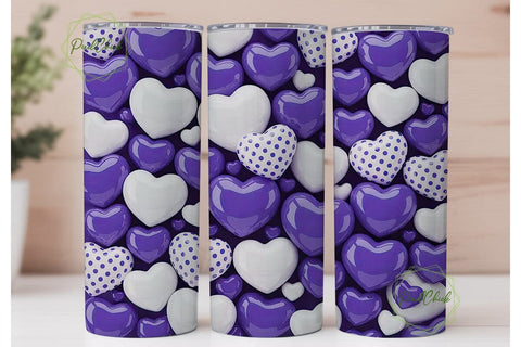 Purple White Glossy Hearts 20oz Tumbler Sublimation PixelChick 