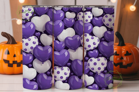 Purple White Glossy Hearts 20oz Tumbler Sublimation PixelChick 