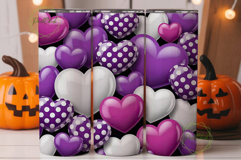 Purple White Hearts 20oz Tumbler Wrap Sublimation PixelChick 