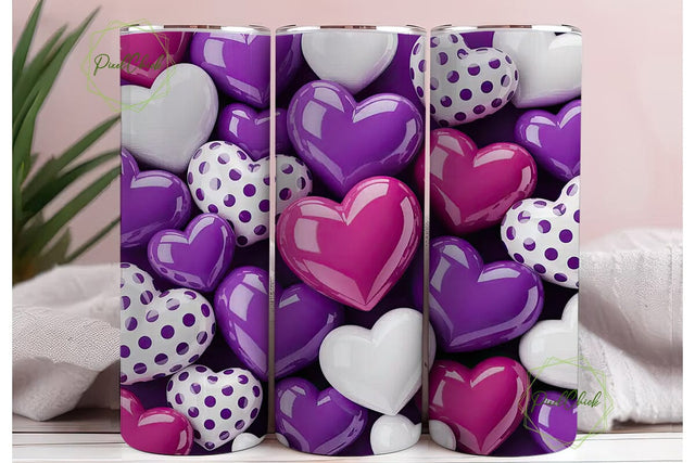 Purple White Hearts 20oz Tumbler Wrap Sublimation PixelChick 