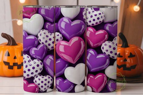 Purple White Hearts 20oz Tumbler Wrap Sublimation PixelChick 