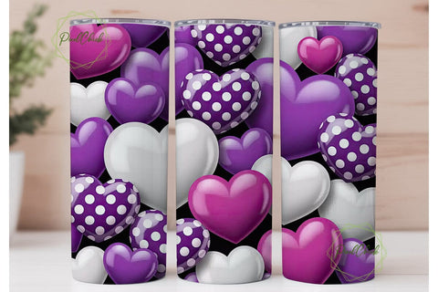 Purple White Hearts 20oz Tumbler Wrap Sublimation PixelChick 