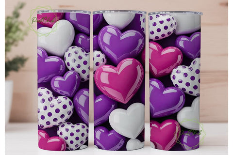 Purple White Hearts 20oz Tumbler Wrap Sublimation PixelChick 