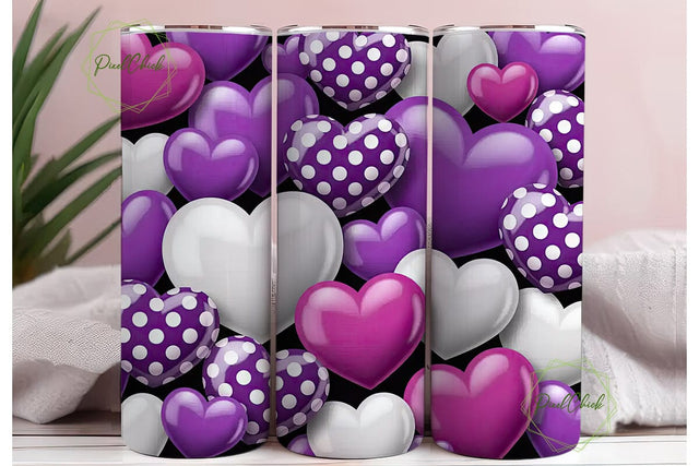 Purple White Hearts 20oz Tumbler Wrap Sublimation PixelChick 