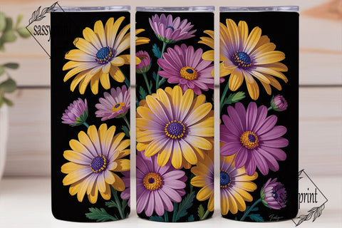Purple & Yellow Floral 20oz Tumbler Wrap Sublimation sassyprint 