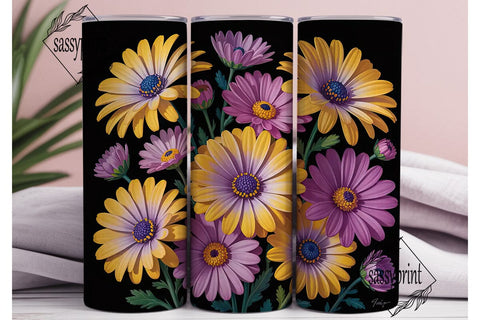 Purple & Yellow Floral 20oz Tumbler Wrap Sublimation sassyprint 