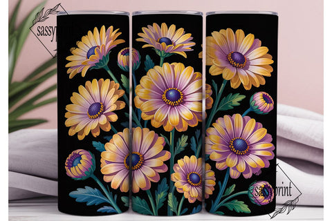 Purple & Yellow Floral 20oz Tumbler Wrap Sublimation sassyprint 