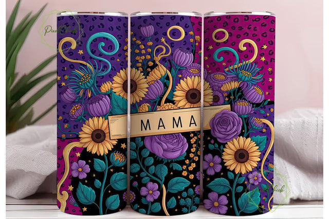 Purple Yellow Sunflower Mama Tumbler Sublimation PixelChick 
