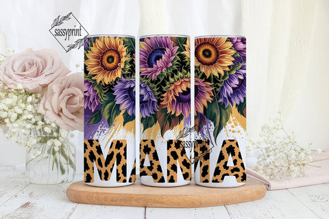 Purple Yellow Sunflower MAMA Tumbler Sublimation sassyprint 