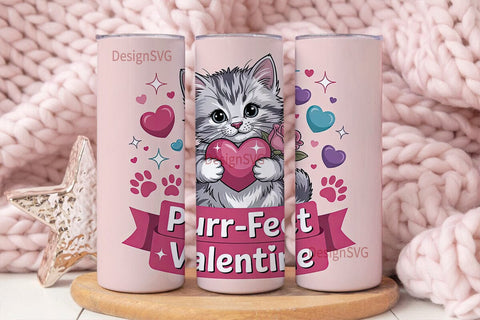 Purrfect Valentine 20oz Tumbler Wrap Sublimation DesignSVG 