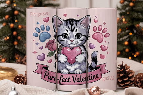 Purrfect Valentine 20oz Tumbler Wrap Sublimation DesignSVG 