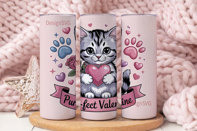 Purrfect Valentine 20oz Tumbler Wrap Sublimation DesignSVG 