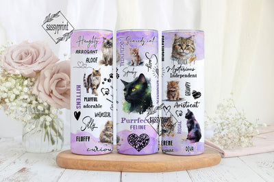 Purrfectly Feline Cat Kitten, Seamless 20ozs Skinny Tumbler Sublimation Design, Cat Lover, Digital PNG, Straight Tapered Wrap Sublimation sassyprint 