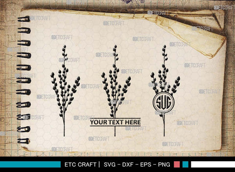 Pussy Willow Monogram, Pussy Willow Silhouette, Pussy Willow SVG, Spring Nature Svg, Grass Svg, Flower Svg, Pussy Willow Icon Svg, SB00527 SVG ETC Craft 
