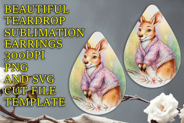 quality PNG, Stylish teardrop earrings sublimation design, Animals Sublimation HoodArtCraft 