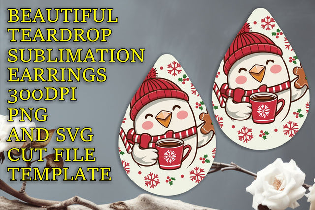 quality PNG, Unique teardrop earrings sublimation design, Christmas Sublimation HoodArtCraft 