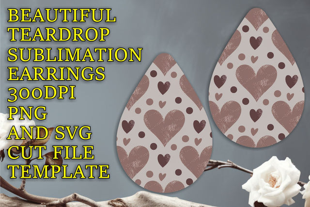 quality PNG, Unique teardrop earrings sublimation design, Heart Sublimation HoodArtCraft 