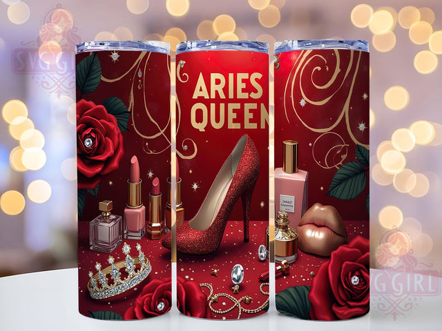 Queen Aries Zodiac Tumbler Wrap, Zodiac Tumbler Design, Aries Birthday Gift, Queen Aries Design, 20oz Sublimation Wrap, Astrology Tumbler File, Aries Digital Wrap Sublimation SvggirlplusArt 