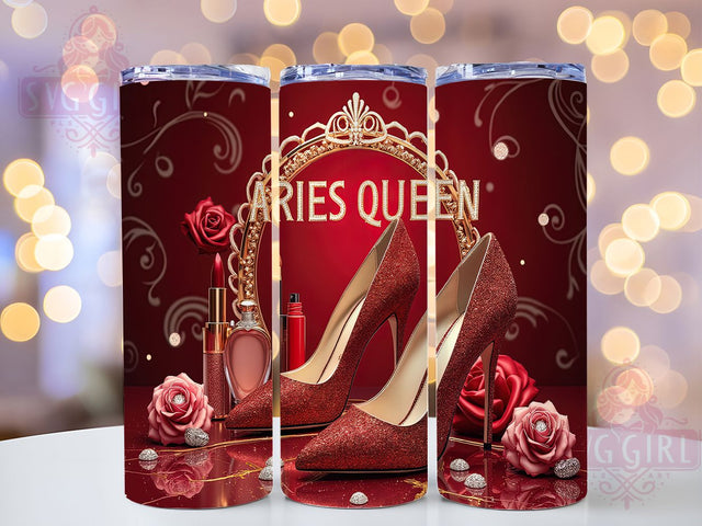 Queen Aries Zodiac Tumbler Wrap, Zodiac Tumbler Design, Aries Birthday Gift, Queen Aries Design, 20oz Sublimation Wrap, Astrology Tumbler File, Aries Digital Wrap Sublimation SvggirlplusArt 