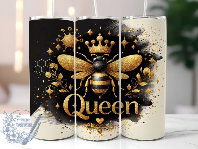 Queen Bee 20oz Skinny Tumbler, Glittery Bee Tumbler Png, Straight & Tapered Tumbler Wrap, Instant Digital Download Sublimation ToriDesigns 