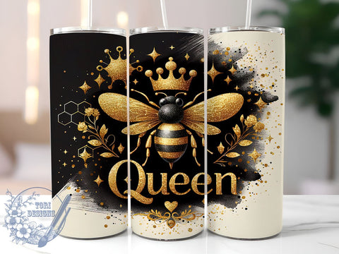 Queen Bee 20oz Skinny Tumbler, Glittery Bee Tumbler Png, Straight & Tapered Tumbler Wrap, Instant Digital Download Sublimation ToriDesigns 