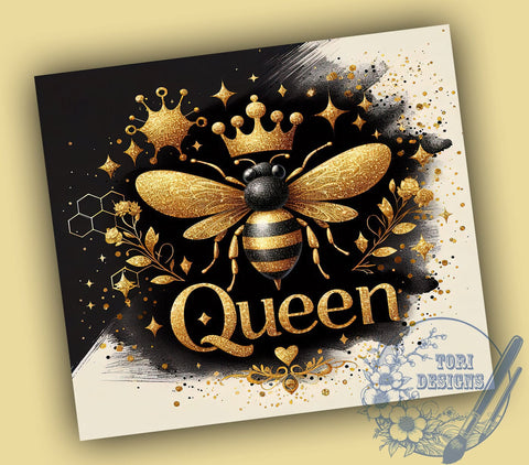 Queen Bee 20oz Skinny Tumbler, Glittery Bee Tumbler Png, Straight & Tapered Tumbler Wrap, Instant Digital Download Sublimation ToriDesigns 