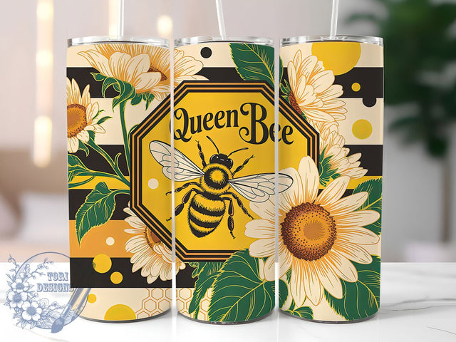 Queen Bee Affirmation 20oz Tumbler, Positive Affirmations Wrap, Seamless Bee Design, Motivational Sublimation Design, 20oz Tumbler Wrap, Sublimation Design PNG, Uplifting Gift Sublimation ToriDesigns 
