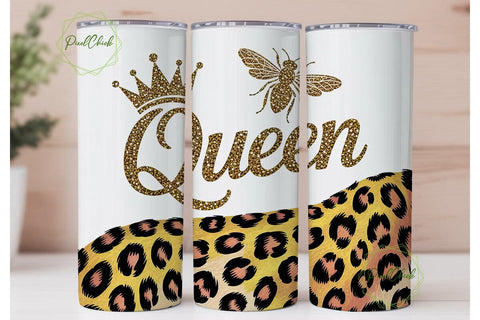 Queen Bee Leopard Glitter 20oz Tumbler Sublimation PixelChick 