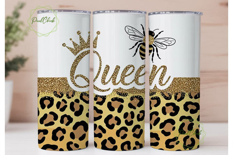 Queen Bee Leopard Glitter 20oz Tumbler Sublimation PixelChick 