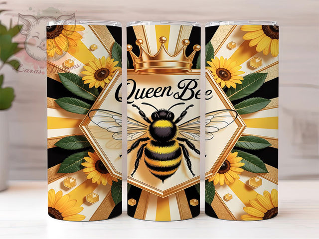 Queen Bee Luxury 20oz Tumbler, Queen Bee, Luxury Style, Gold Motif, Elegant Charm, Whimsical Design, Skinny Tumbler, Sublimation PNG Sublimation Lara' s Designs 