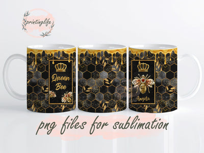 Queen Bee Mug Wrap Design, Instant Digital Design Download Mug Wrap Design, Mug Design PNG Sublimation PrintingLife 