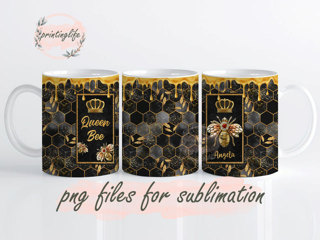 Queen Bee Mug Wrap Design, Instant Digital Design Download Mug Wrap Design, Mug Design PNG Sublimation PrintingLife 
