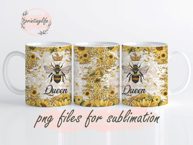 Queen Bee Sublimation Mug Wrap Design, Instant Digital Design Download Mug Wrap Design, Mug Design PNG Sublimation PrintingLife 