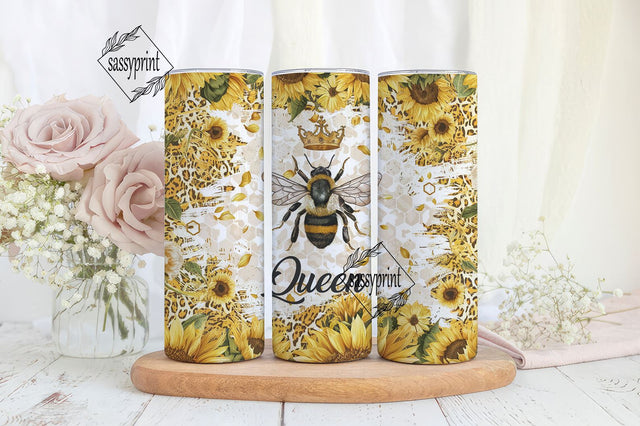 Queen Bee Sublimation Tumbler Wrap Queen Sunflower White Tumbler Designs for 20oz Skinny Tumbler Sublimation Wrap PNG Digital Download Sublimation sassyprint 