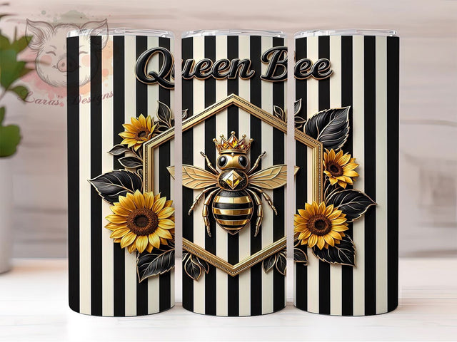 Queen Bee Sunflower Gold 20oz Tumbler, Queen Bee, Sunflower Gold, Nature Design, Sublimation Wrap, 20oz Tumbler, Rustic Aesthetic, Regal Charm Sublimation Lara' s Designs 