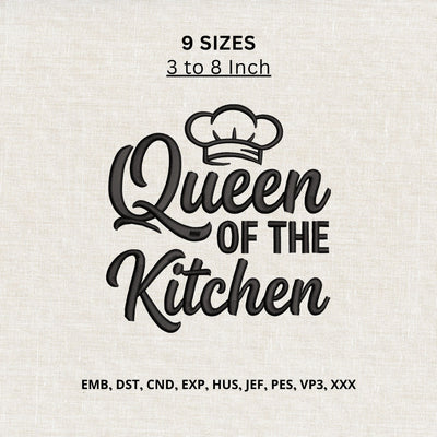 Queen of the Kitchen Machine Embroidery Design – Chef Hat Cooking Embroidery File, Kitchen Queen Chef Gift Design Embroidery/Applique DESIGNS PatternFeed8 