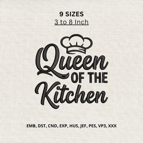 Queen of the Kitchen Machine Embroidery Design – Chef Hat Cooking Embroidery File, Kitchen Queen Chef Gift Design Embroidery/Applique DESIGNS PatternFeed8 