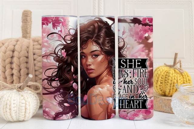 Queen Tumbler Wrap, Black Queen Inspiration, 20oz Skinny Tumbler Sublimation Wrap Design, She has fire in her soul, Melanin Tumbler Png gift Sublimation BouDesign 
