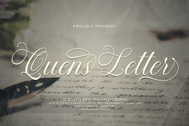 Quens Letter Script Calligraphy Font Suza Studio 